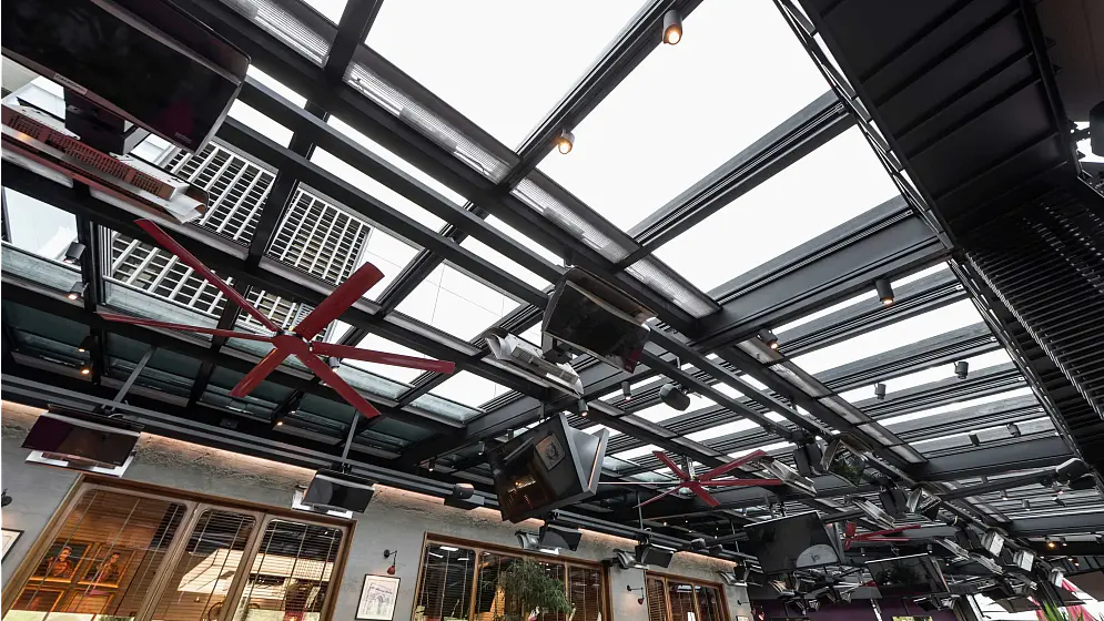 Retractable glass roof system, Glass Retractable Skylights, retractable structure, retracting roof system, Motion in architecture